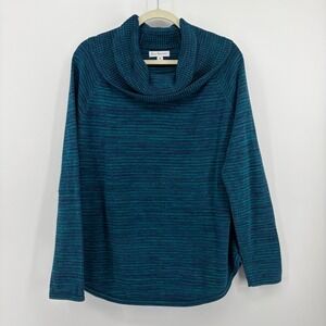 Kim Rogers Cowl Neck Sweater Teal Blue Women Size M Space Dye Cotton Raglan
